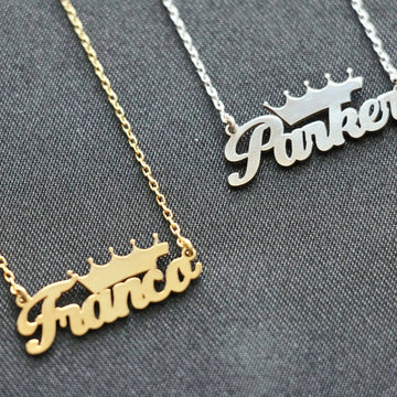 Name Necklace With Crown, Personalized Name plate Necklace, Customize Name Necklace With Any Name, Gift for Her, Personalized Women's Gift-Lucasgift