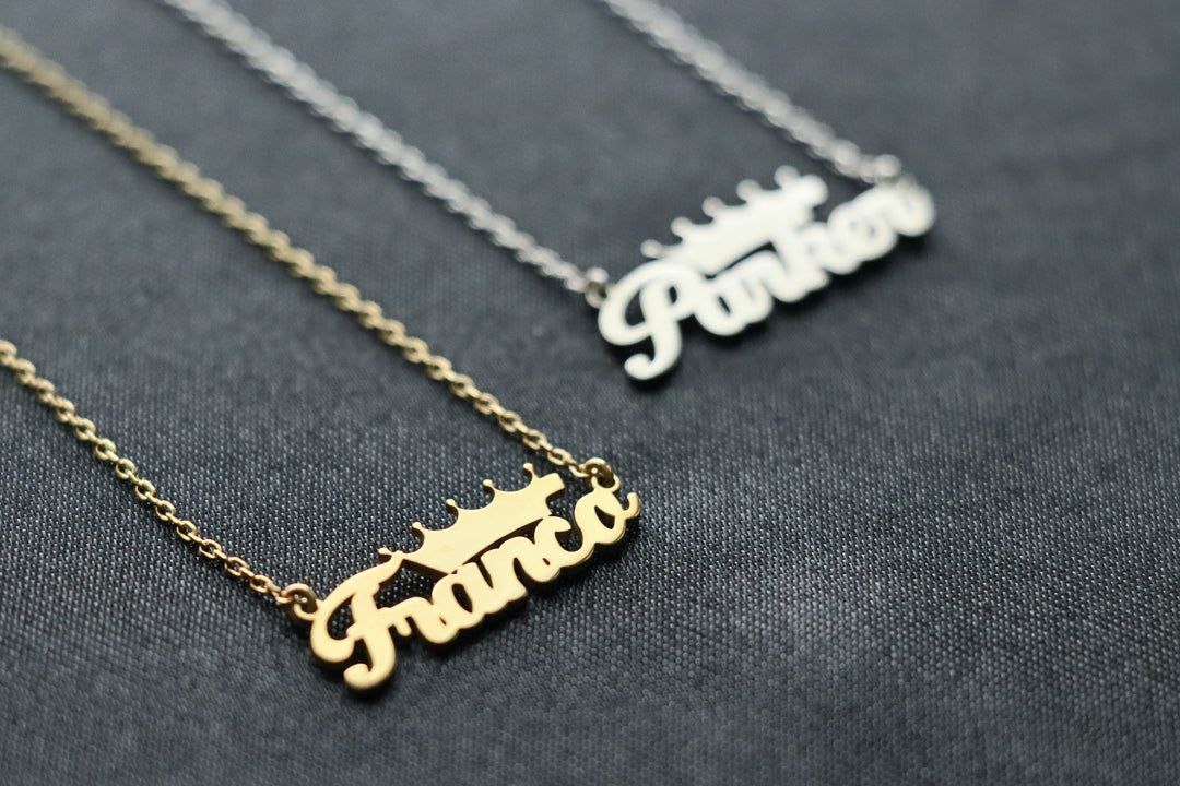 Name Necklace With Crown, Personalized Name plate Necklace, Customize Name Necklace With Any Name, Gift for Her, Personalized Women's Gift-Lucasgift