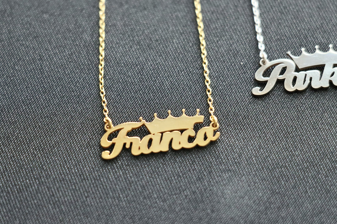 Name Necklace With Crown, Personalized Name plate Necklace, Customize Name Necklace With Any Name, Gift for Her, Personalized Women's Gift-Lucasgift