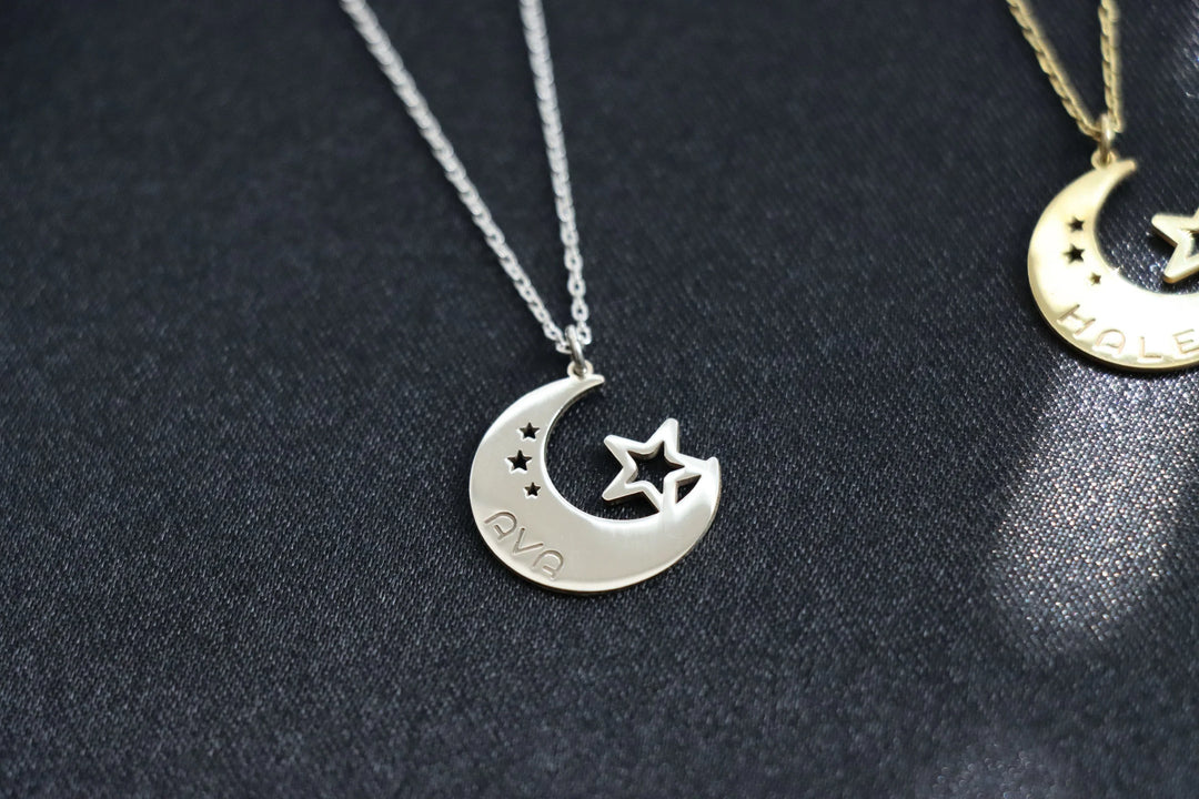 Moon Star Necklace, Crescent moon necklace for her, Unique gift for bestfriend, Birthday gift wife, Mother's Day Gift for Mom-Lucasgift