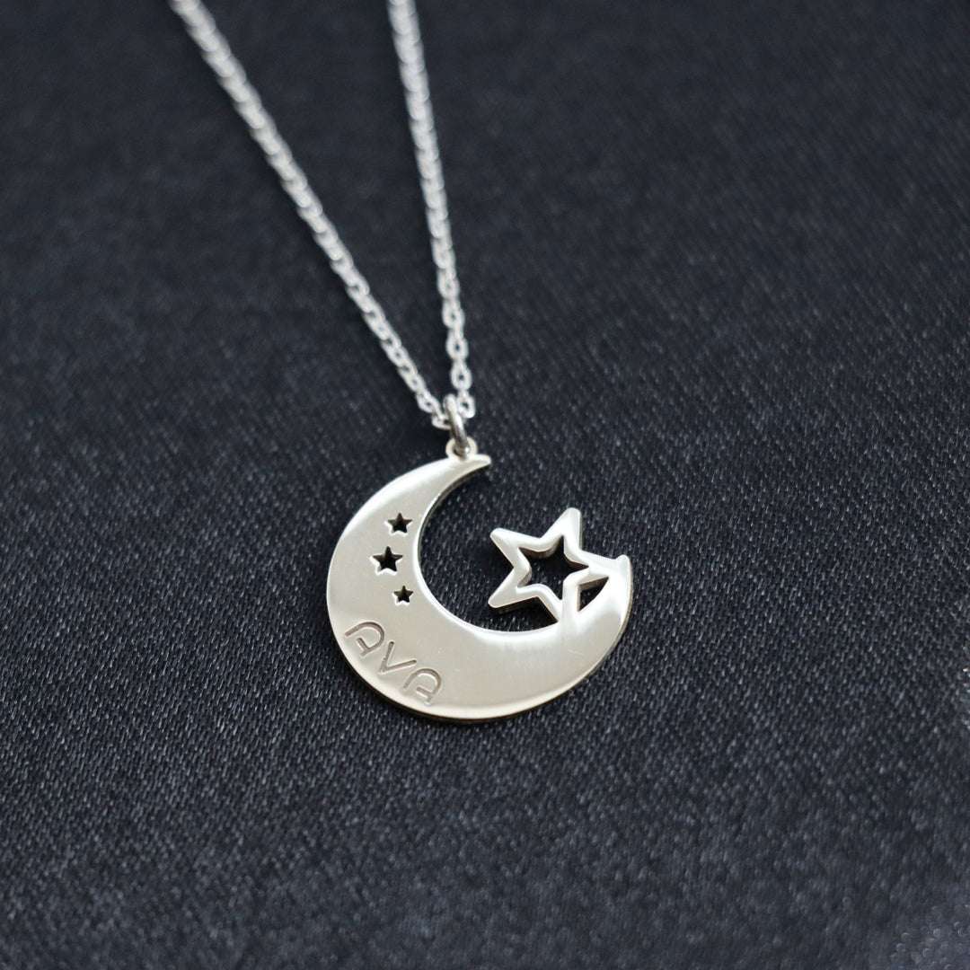 Moon Star Necklace, Crescent moon necklace for her, Unique gift for bestfriend, Birthday gift wife, Mother's Day Gift for Mom-Lucasgift