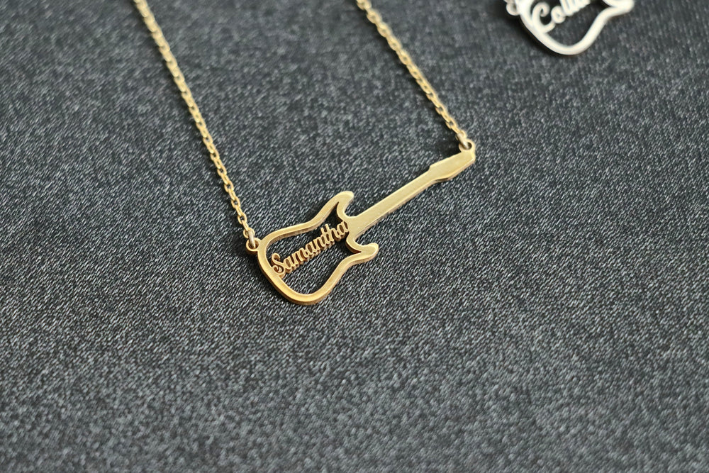 Guitar Symbol Name Necklace, Personalized Guitar Name Necklace, Instrument Guitar Necklace, Musical Instrument Necklace-Lucasgift