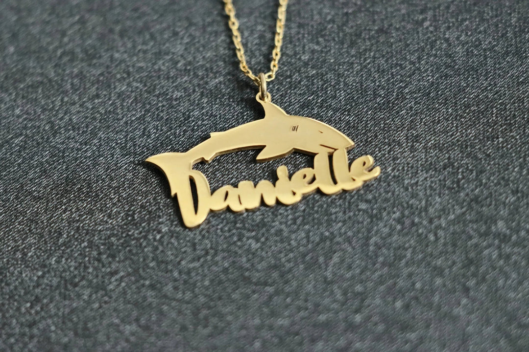 Personalized Shark Name Necklace,Shark Pendant,Ocean Shark Silver Necklace,Blue Shark Name Necklace,Friend Gift,Birthday Gift,Shark Love-Lucasgift