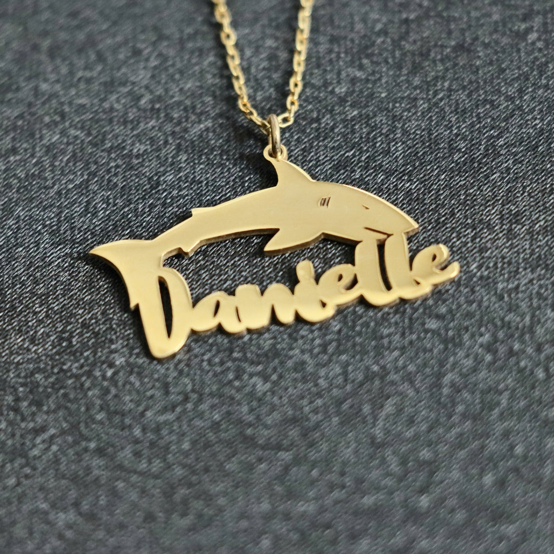 Personalized Shark Name Necklace,Shark Pendant,Ocean Shark Silver Necklace,Blue Shark Name Necklace,Friend Gift,Birthday Gift,Shark Love-Lucasgift