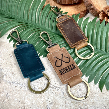 Fishing Leather Keychain with Heavy Duty Ring & Clasp