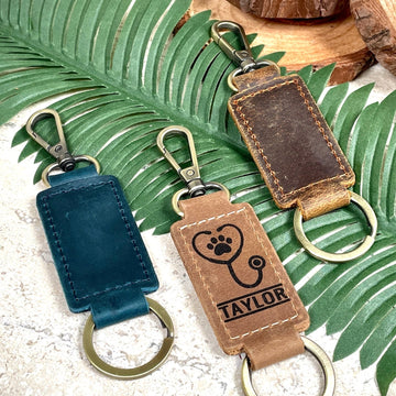 Veterinarian Leather Keychain with Heavy Duty Ring & Clasp