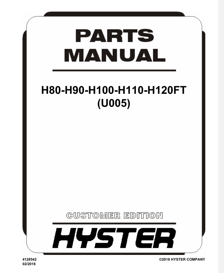 Hyster H80FT H90FT H100FT H110FT H120FT U005 Forklift Parts Catalog Manual- on Lucasgift