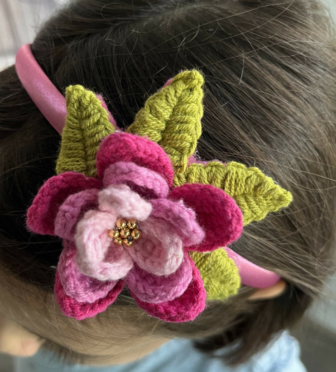 Hand Crocheted Headband - Lily - Pink- on Lucasgift