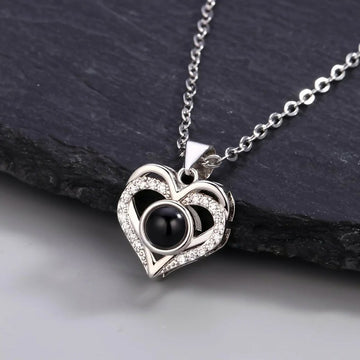 Personalised projection necklace, Gift for mom, photo projection necklace-Silver- on Lucasgift