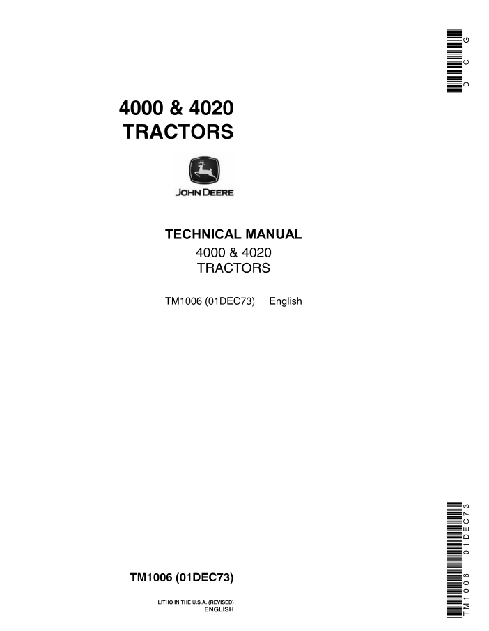 John Deere 4000 4020 Tractor Technical Repair Service Manual- on Lucasgift