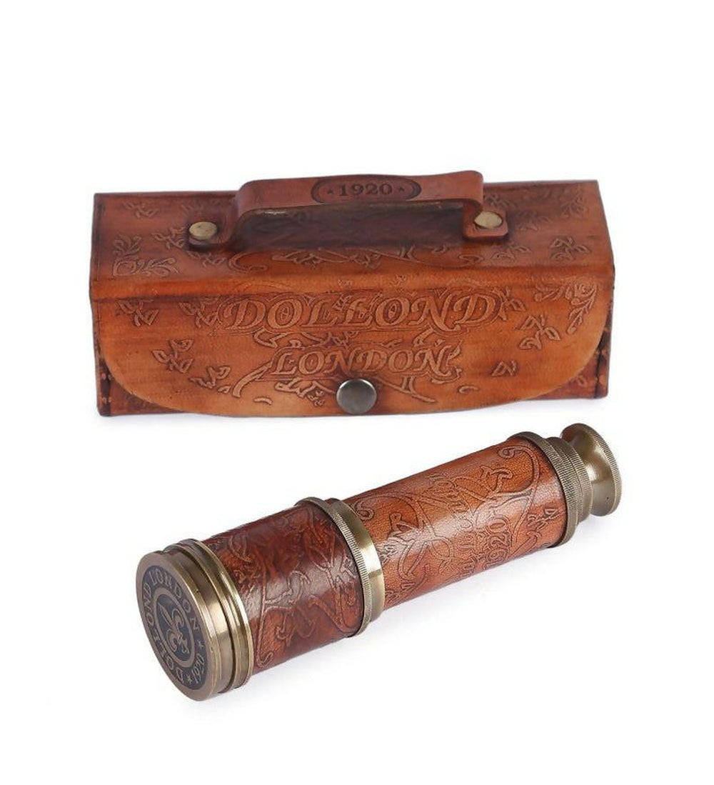 Personalized Nautical Vintage Brass & Leather Handheld Functional Telescope With Leather Case - Pirate Spyglass, Sailor Gift, Gift for Dad- on Lucasgift