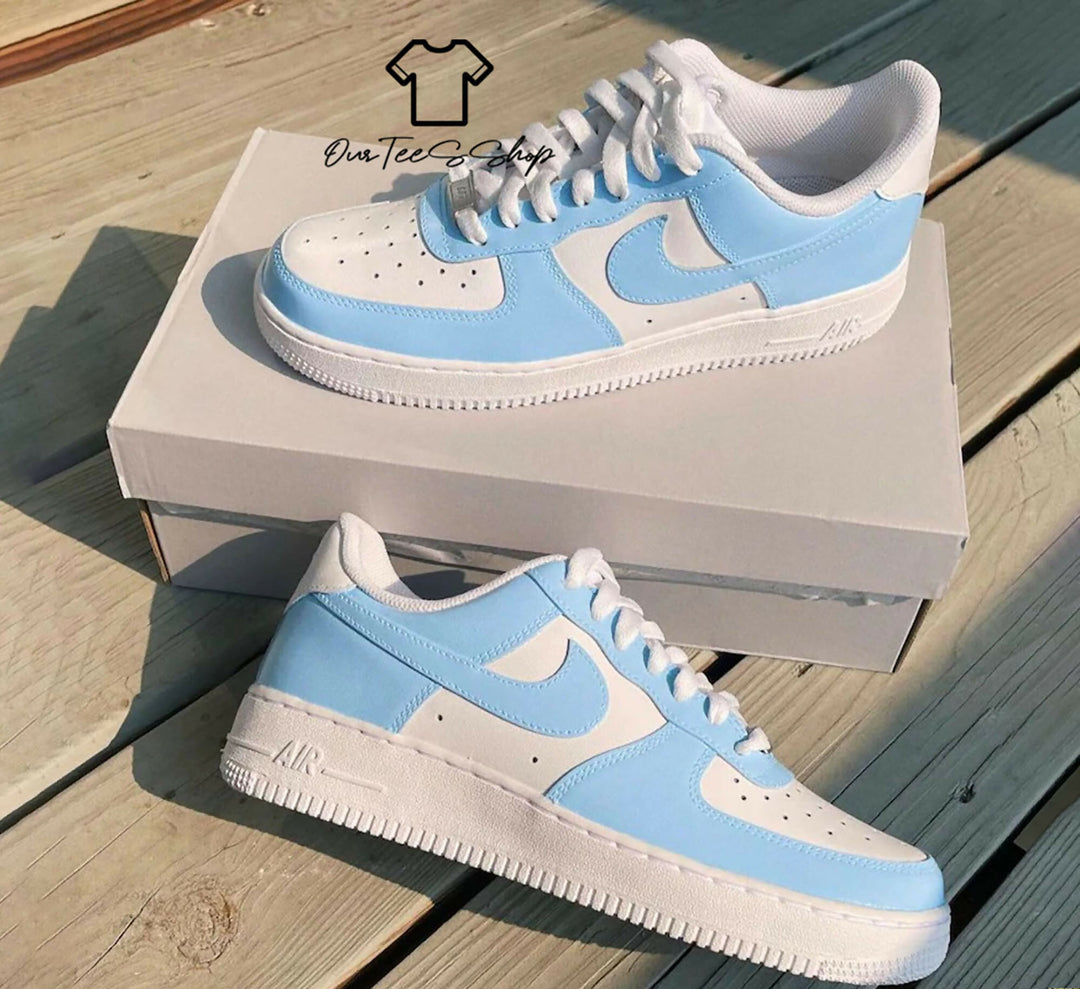 Custom Blue AF1 Sneakers, Hand Painted Personalized Shoes