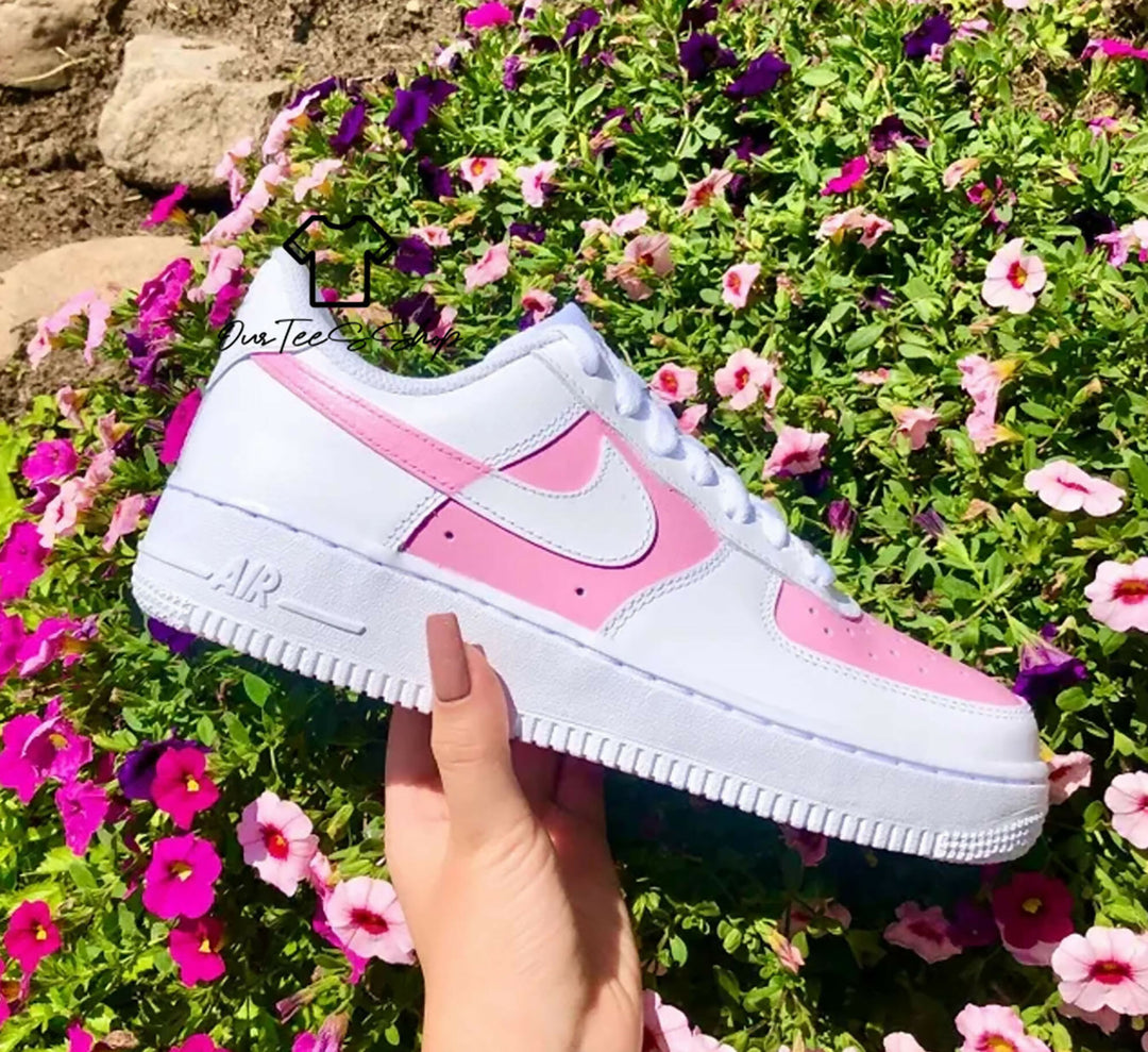Custom Pink AF1 Sneakers, Hand Painted Personalized Shoes