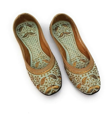 Embroidered Green Jutti: Handmade Punjabi Khussa Shoes- on Lucasgift