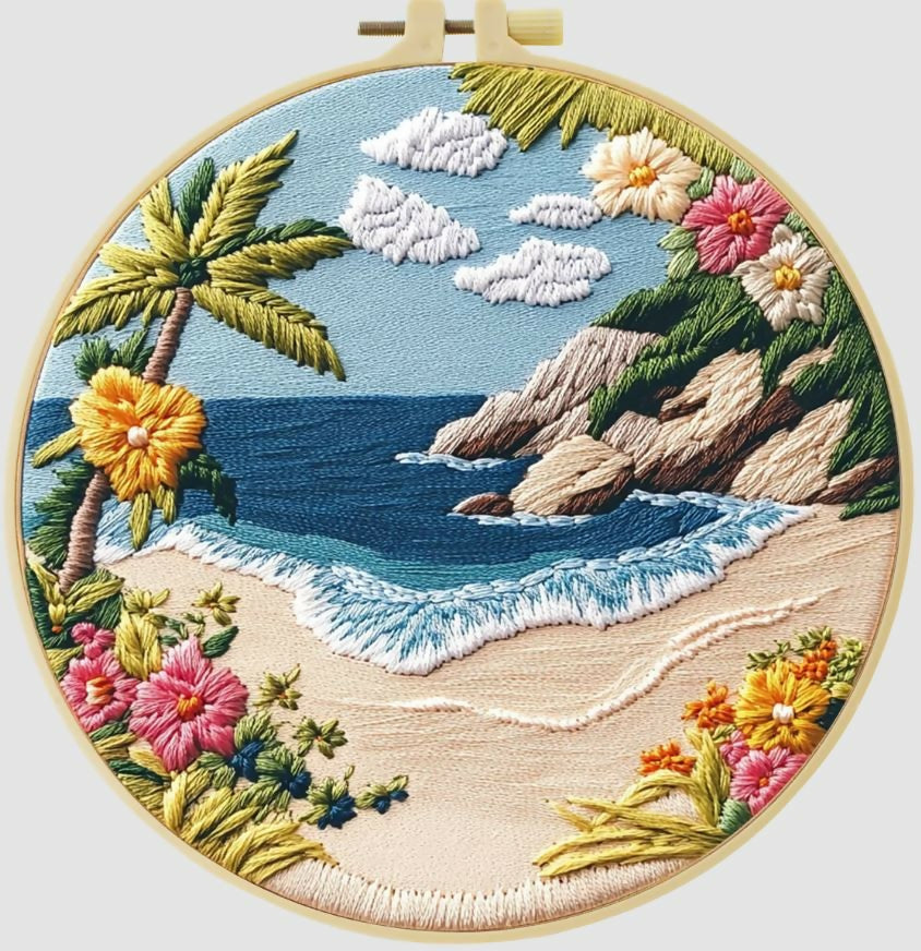 Cross Stitch Kits for Beginners |Beach (20cm with frame)- on Lucasgift