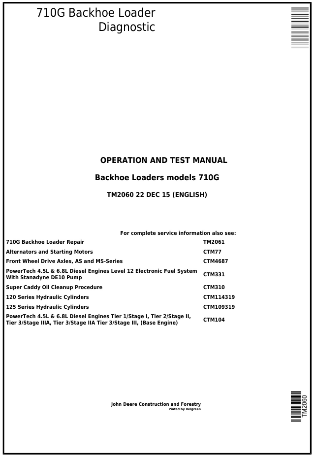 JOHN DEERE 710G BACKHOE LOADER OPERATOR TEST MANUAL
