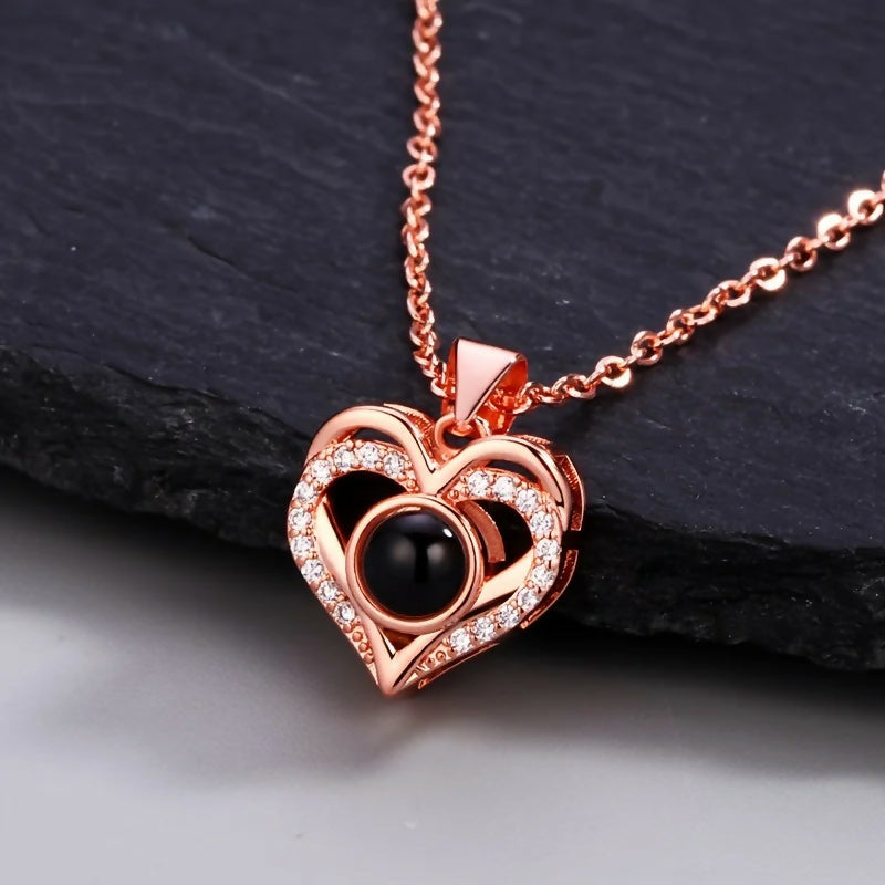 Personalised projection necklace, Gift for mom, photo projection necklace-Rose Gold- on Lucasgift