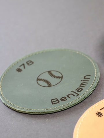 Pack of 8 LEATHER BASEBALL COASTERS