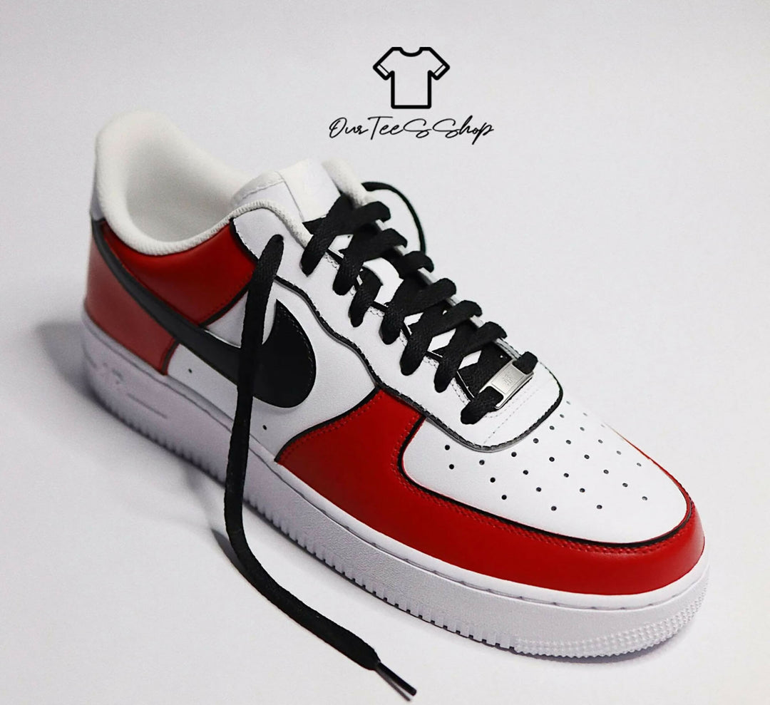Custom Red Black Line AF1 Sneakers, Hand Painted Personalized Shoes