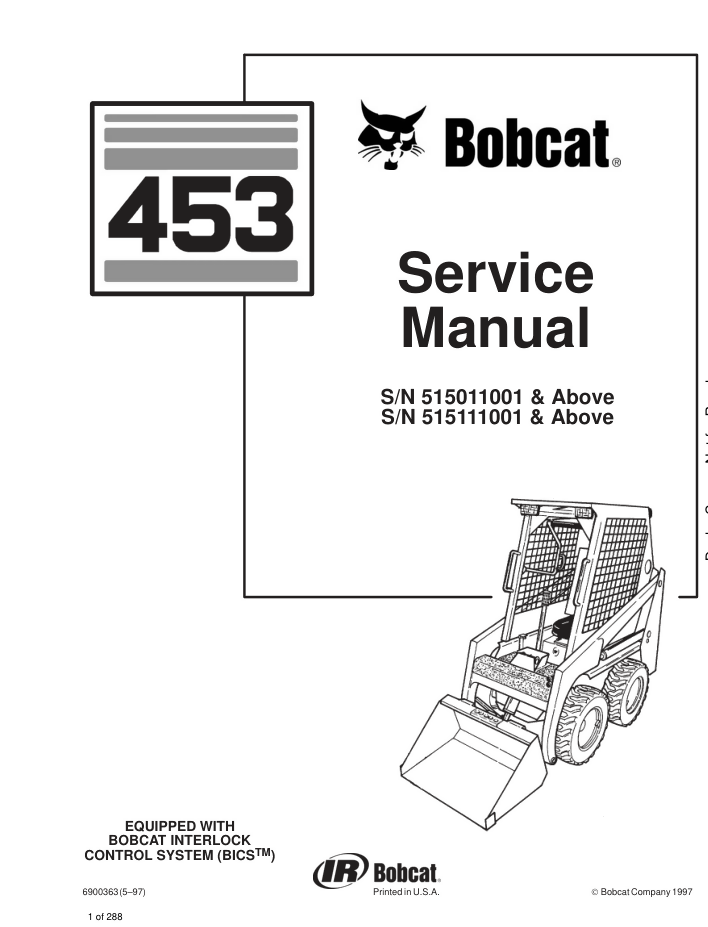BOBCAT 453 SKID STEER LOADER SERVICE MANUAL