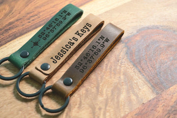 SLIM Personalized Leather Keychain, Personalized Coordinates Keychain, Where it All Began, 3 year Anniversary Gift. Mens gift, Mothers day gift- on Lucasgift