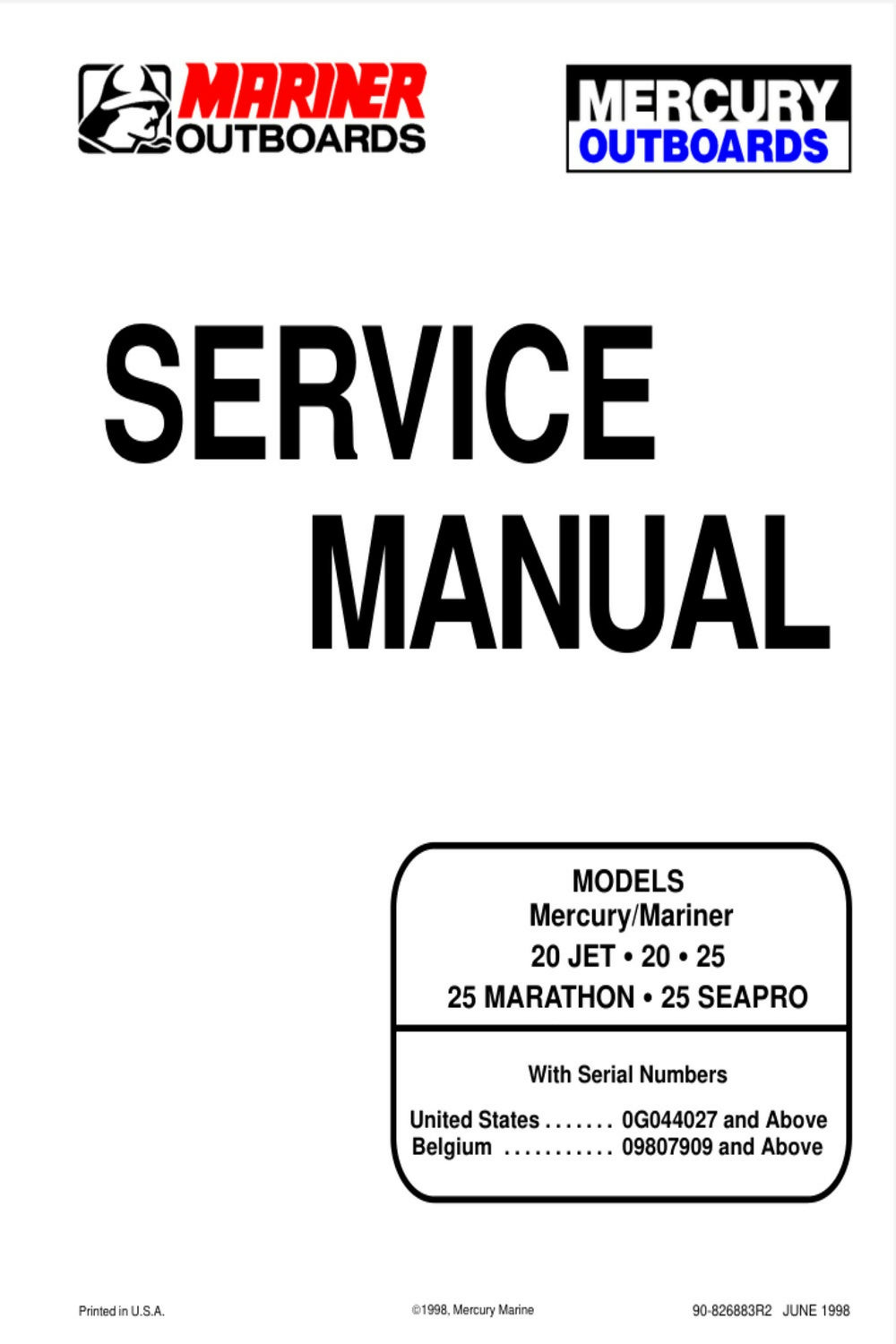 Mercury Mariner 20 25 Outboard Service Manual 2-Stroke