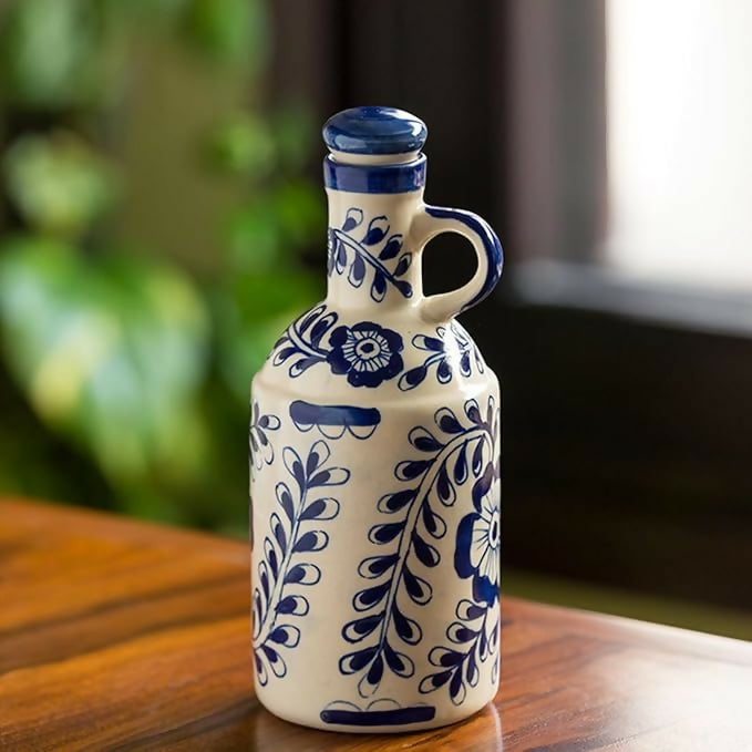 Indian Handcrafted Blue & White Mughal Ceramic Oil Dispenser- on Lucasgift