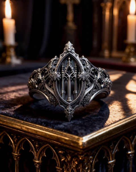 Eternal Choir Ring, Gothic Sterling Silver Cologne Cathedral, Hand-Carved Spire, Gargoyle Motifs, Altar Column Tracery, Dark Romantic Ring- on Lucasgift