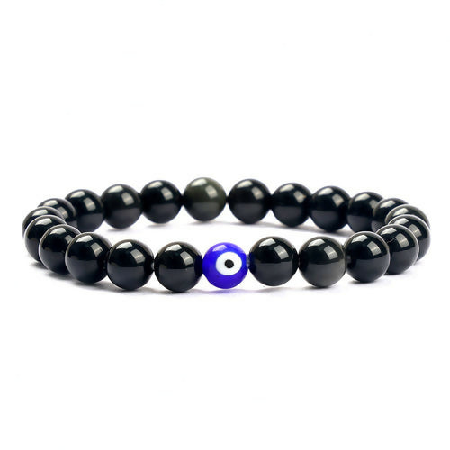 Black Onyx and Blue Evil Eye Protection Bracelet