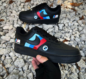 Custom BMW Performance Black AF1 Sneakers, Hand Painted Personalized Shoes