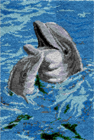 Rug Making Latch Hooking Kit | Dolphins-60x40cm-Blank Canvas on Lucasgift