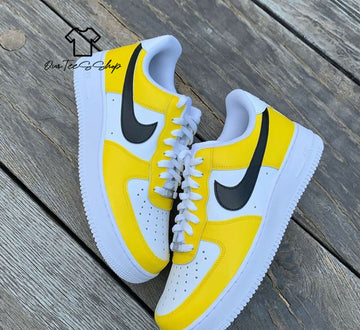 Custom Yellow Black AF1 Sneakers, Hand Painted Personalized Shoes
