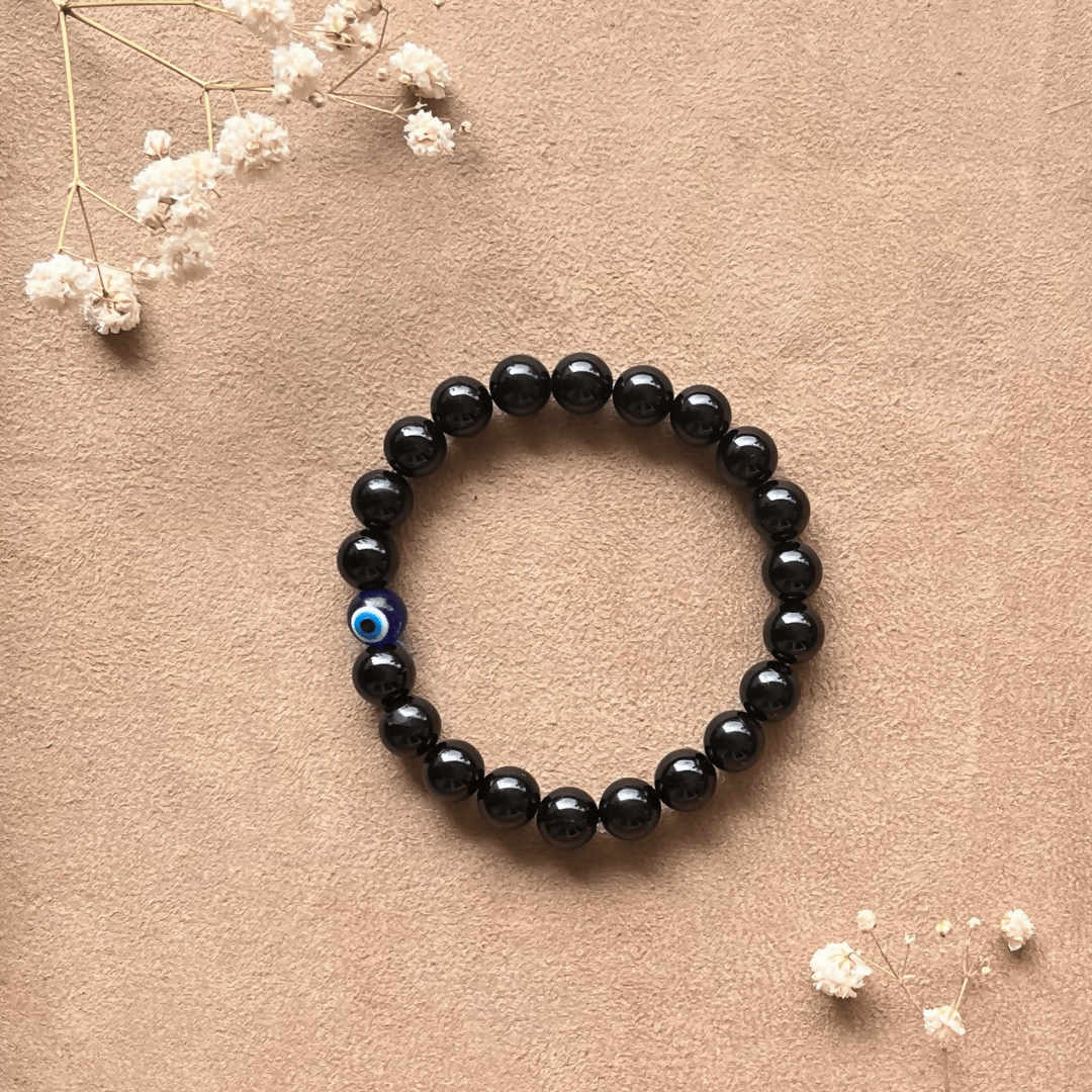 Black Onyx and Blue Evil Eye Protection Bracelet