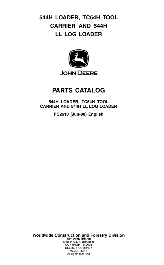 JOHN DEERE 544H TC54H LOADER PARTS CATALOG MANUAL- on Lucasgift