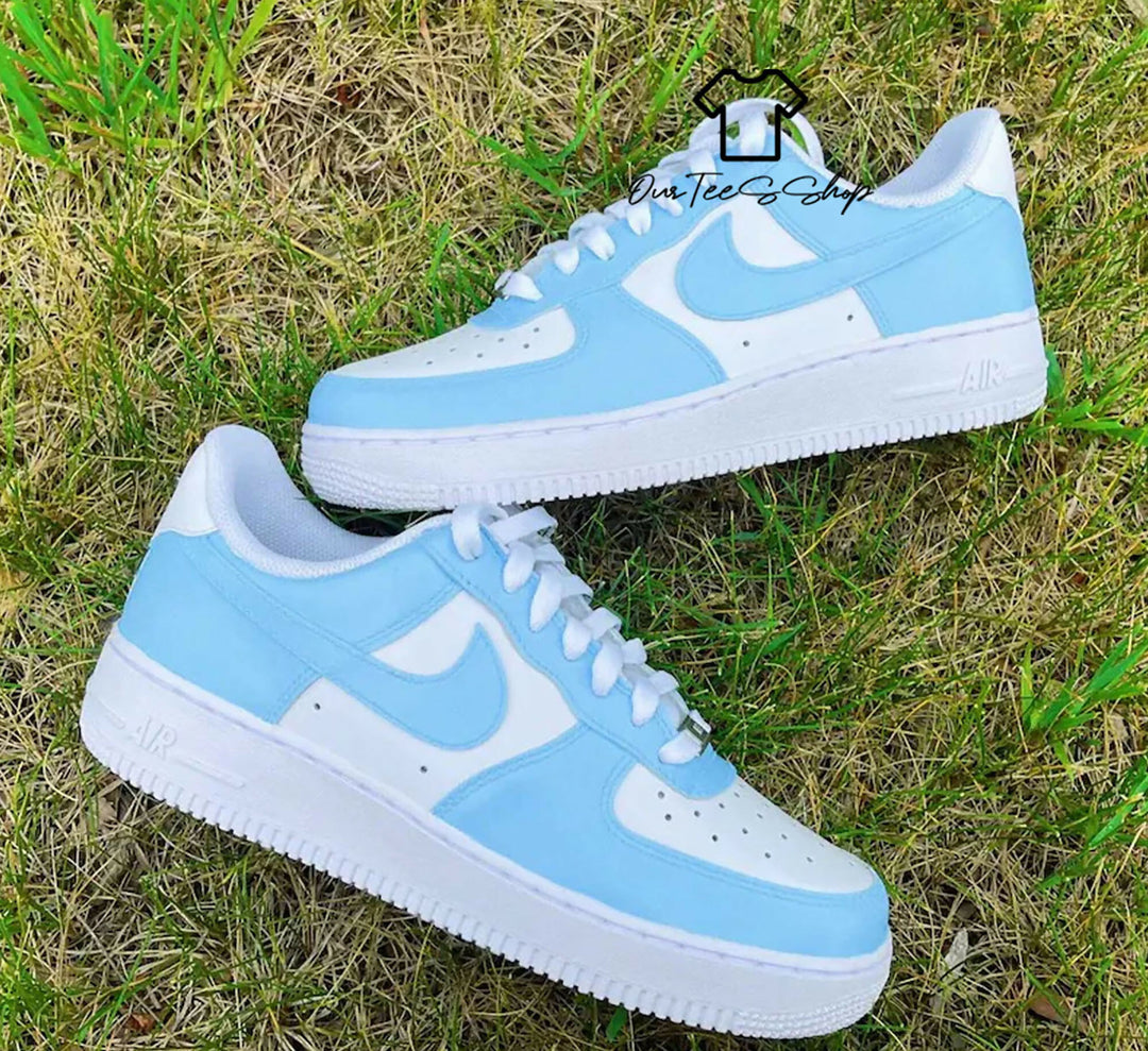 Custom Blue AF1 Sneakers, Hand Painted Personalized Shoes