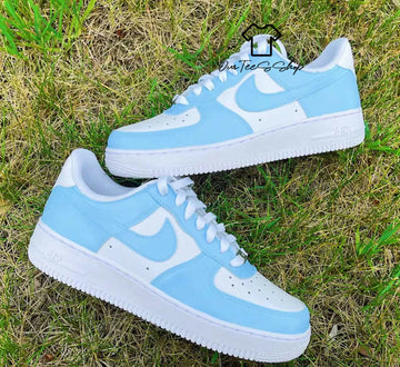 Custom Blue AF1 Sneakers, Hand Painted Personalized Shoes