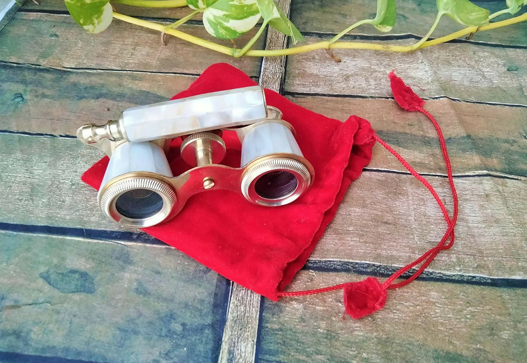 Brass Opera Binocular Telescope with Handle Velvet case Collectible Gift- on Lucasgift