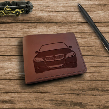 Car Gifts. Personalized Leather Wallet. Engraved Wallet. Custom Slim Bifold Minimalist Leather Wallet for Men. Custom Car Lovers Gifts- on Lucasgift