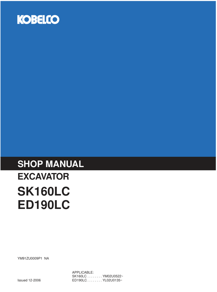 Kobelco SK160LC, ED190LC Excavator Service Shop Manual- on Lucasgift