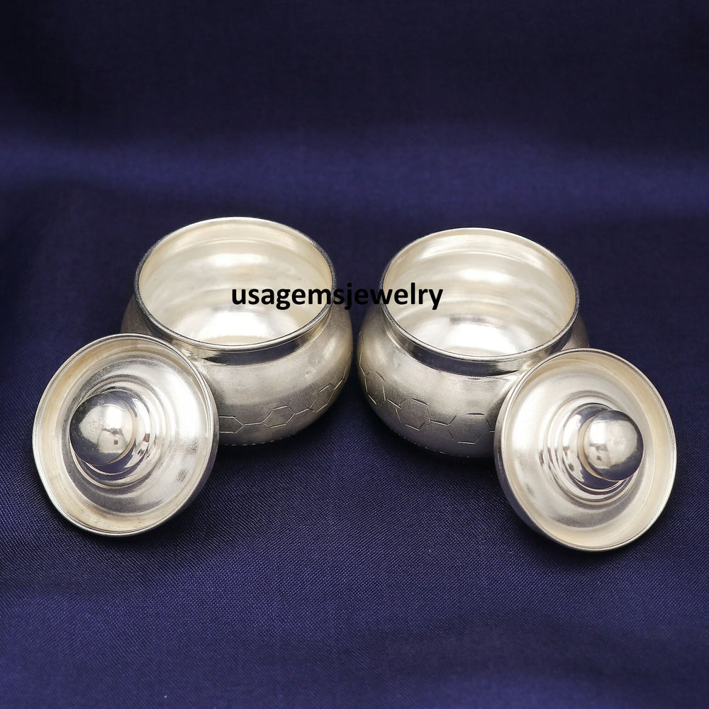 Pure Silver Haldi Sindoor Kumkum Dibbi Container Pooja Box Handmade | Weight 43 Grams BJ1015- on Lucasgift