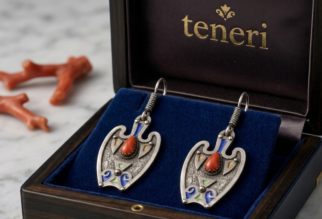 Hand made Pure silver Amazigh Errings with Genuine red coral authentic- on Lucasgift