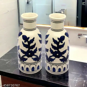 Hand-Painted Blue Floral Ceramic Vase- on Lucasgift
