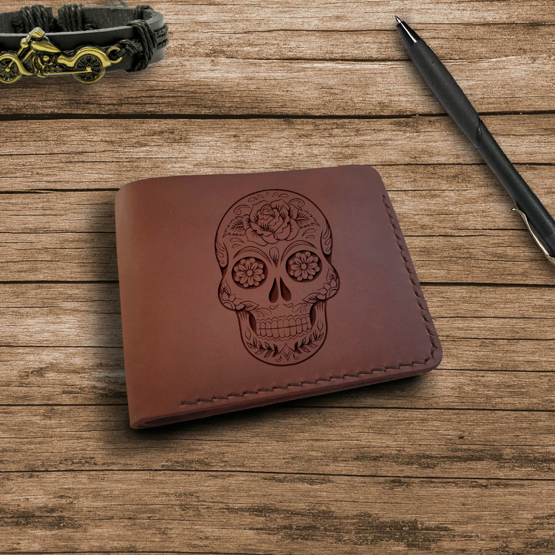 Sugar Skull Wallet Personalized Wallet Gifts for Men Who Have Everything. Engraved Wallet. Leather Wallet Personalized Leather Gift for Him- on Lucasgift