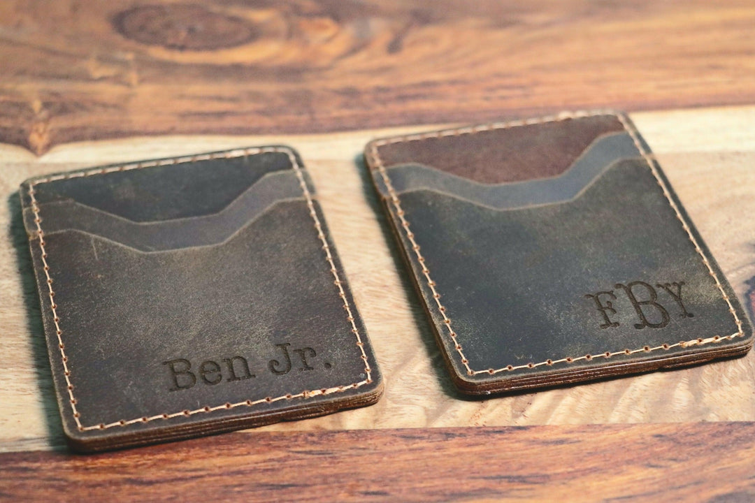 Leather Card Holder Wallet, Anniversary Credit Card Wallet, Custom initials Slim Card Wallet, Minimalistic, Unisex Slimline Design Wallet- on Lucasgift