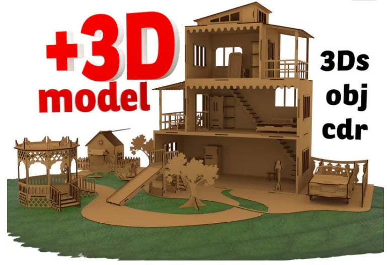 Dollhouse vector model for laser cut on plywood or plastic- on Lucasgift