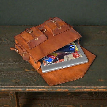 Personalized Handmade Full Grain Leather Laptop Messenger Bag Crossbody Satchel- on Lucasgift