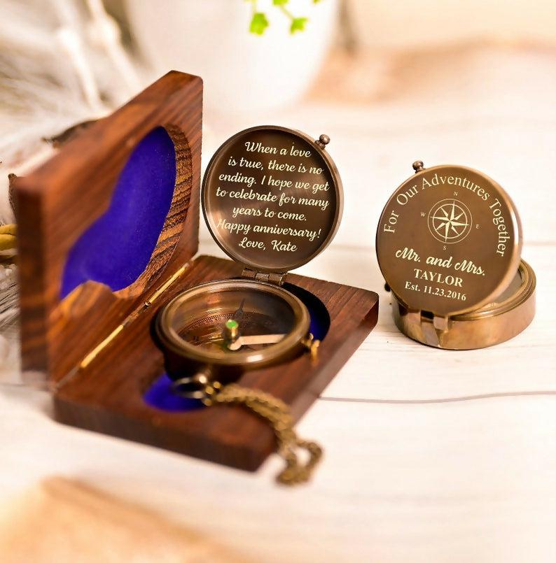 Anniversary Gift For Him, Copper Personalized Engraved Compass, Unique Gift ideas For Couples, Photo Engraved Compass, Wedding Gift for Boy- on Lucasgift