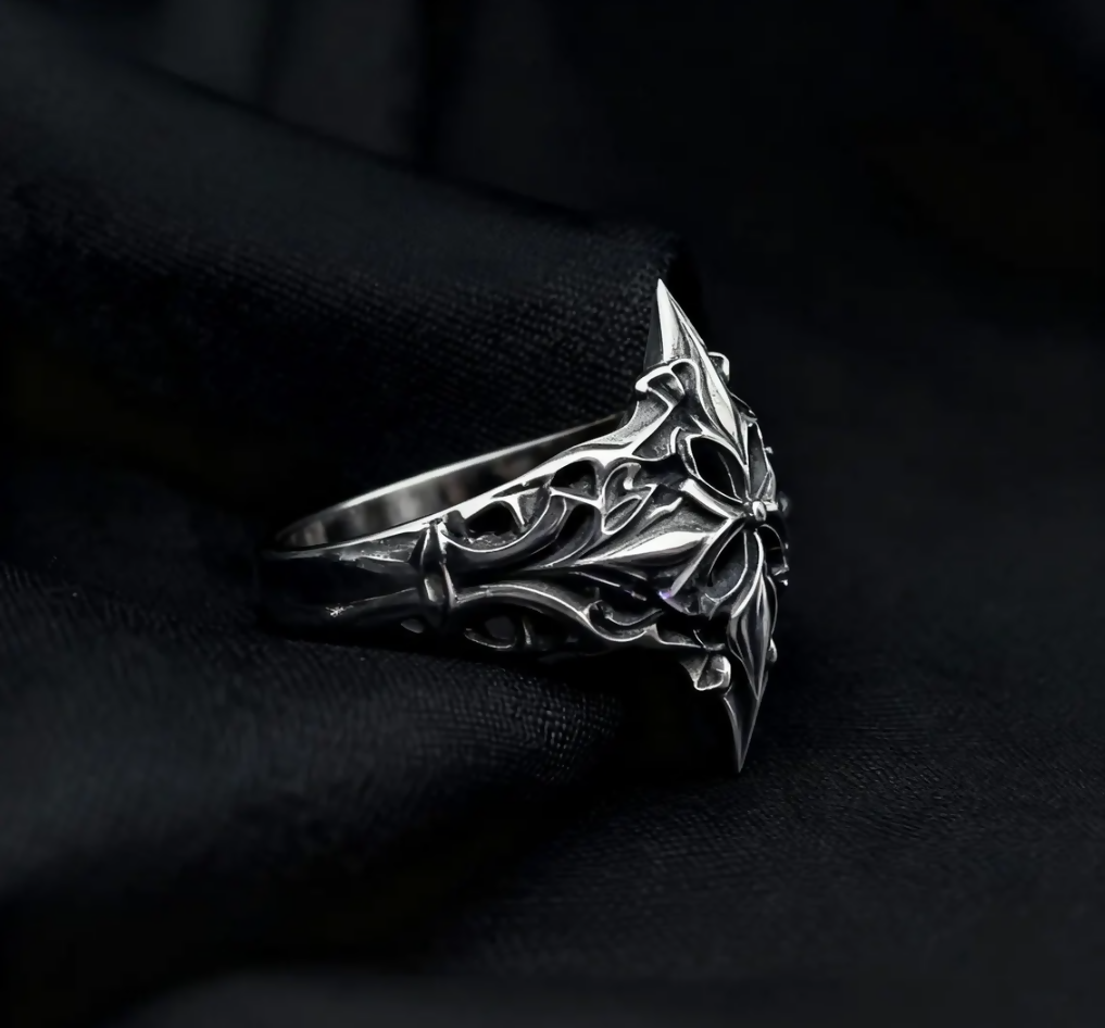 Handmade Gothic Silver Ring, Intricate Fleur & Filigree, Oxidized 925 Sterling Silver, Collector Micro-Sculpture Heirloom Statement Ring- on Lucasgift