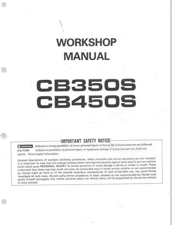 Honda CB350S CB450S (86-88) Service & Repair Manual- on Lucasgift