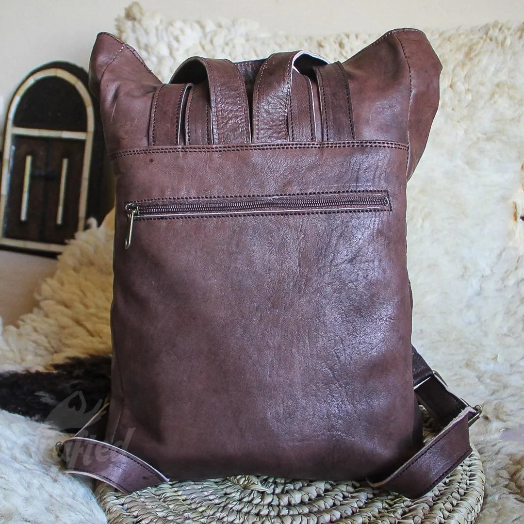 Moroccan leather backpack, Handmade unisex backpack, Boho leather backpack, Brown leather backpack, Vintage backpack- on Lucasgift